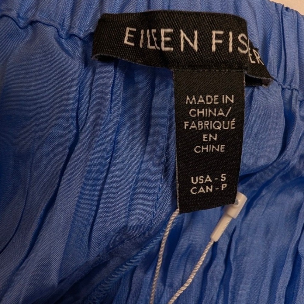 Eileen Fisher Blue 100% Crushed Silk Crinkle Maxi Skirt Small Boho A-line - Picture 3 of 11
